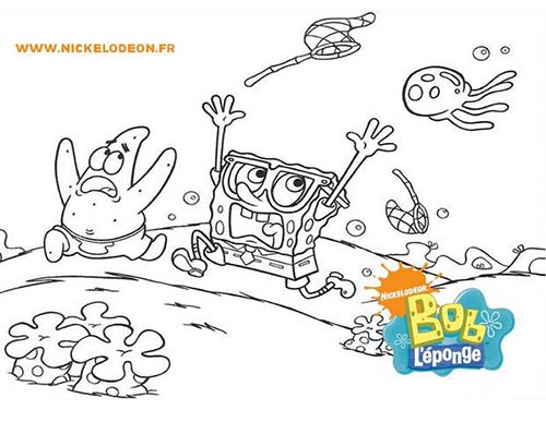 Coloriage-BOB-LEPONGE-Bob-et-Patrick-poursuivis-par-une-meduse.jpg