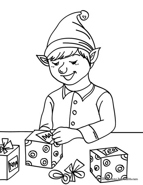 Coloriage-Lutins-de-Noel-Petit-lutin-de-Noel-emballe-les-cadeaux.jpg