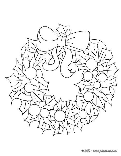 Coloriage de Couronnes de Noel Coloriage couronne noel houx