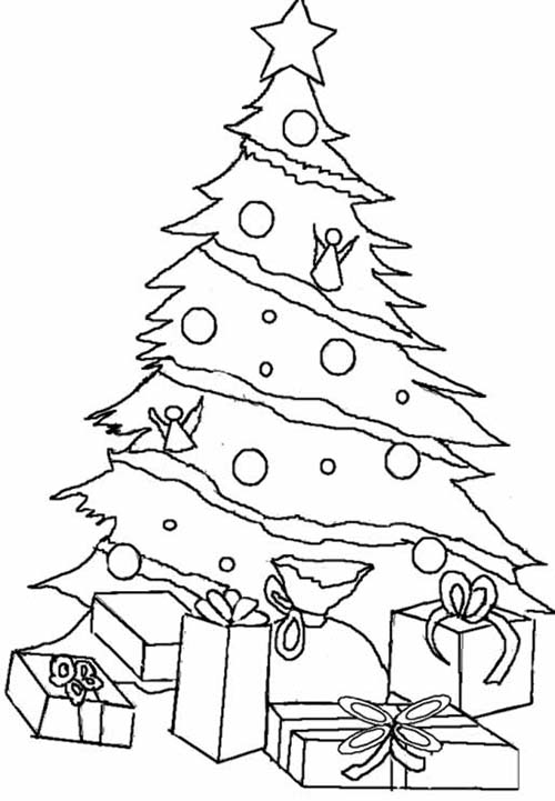 coloriage de sapins de noel sapin de noel et cadeaux a colorier