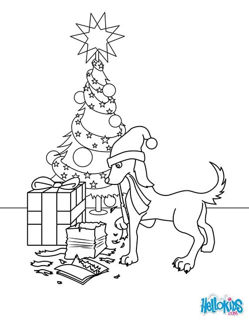 Coloriage-des-animaux-de-Noel-Chien-qui-mange-les-cadeaux-de-Noel.jpg