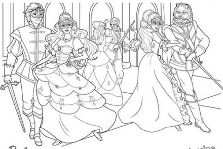 Coloriages-Barbie-et-les-3-Mousquetaires-Coloriage-dAramina-Corinne-et-Renee-au-bal-masque-avec-les-mousquetaires.jpg