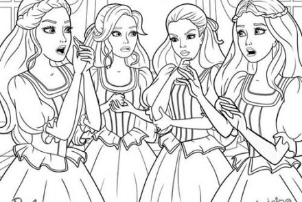 Coloriages-Barbie-et-les-3-Mousquetaires-Coloriage-des-quatre-amies-qui-se-concertent.jpg