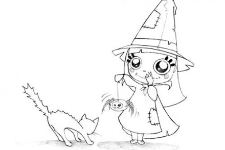 Coloriages-Enfants-deguises-pour-Halloween-La-petite-sorciere-et-son-chat.jpg