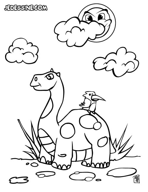 Coloriages-de-Dinosaures-Un-dinosaure-et-un-oiseau.jpg