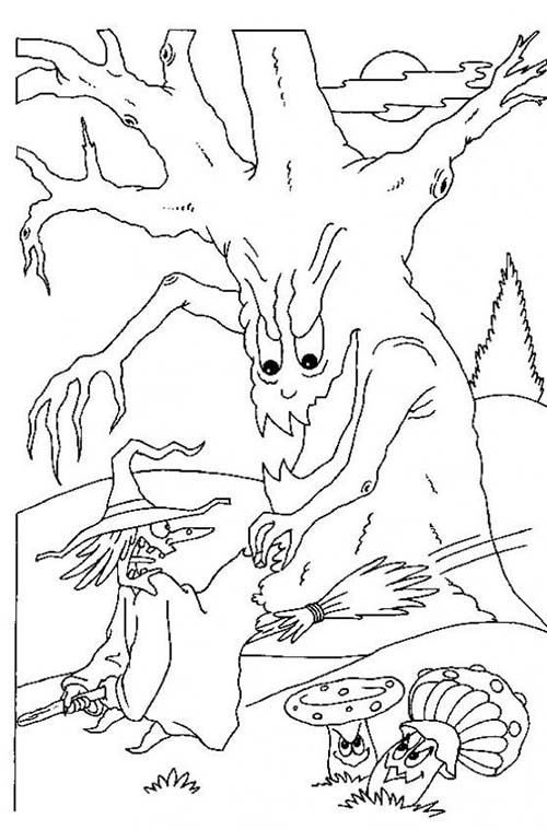 Coloriages-de-Sorcieres-dHalloween-Sorciere-effrayee-par-un-arbre-magique.jpg