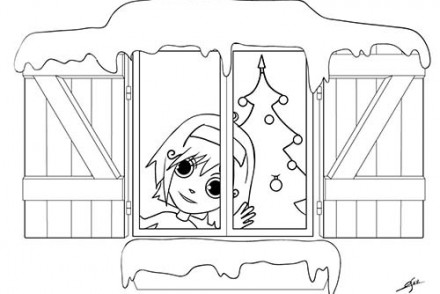 Coloriages-des-enfants-de-Noel-Coloriage-dAna-a-la-fenetre.jpg