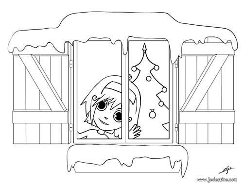 Coloriages-des-enfants-de-Noel-Coloriage-dAna-a-la-fenetre.jpg