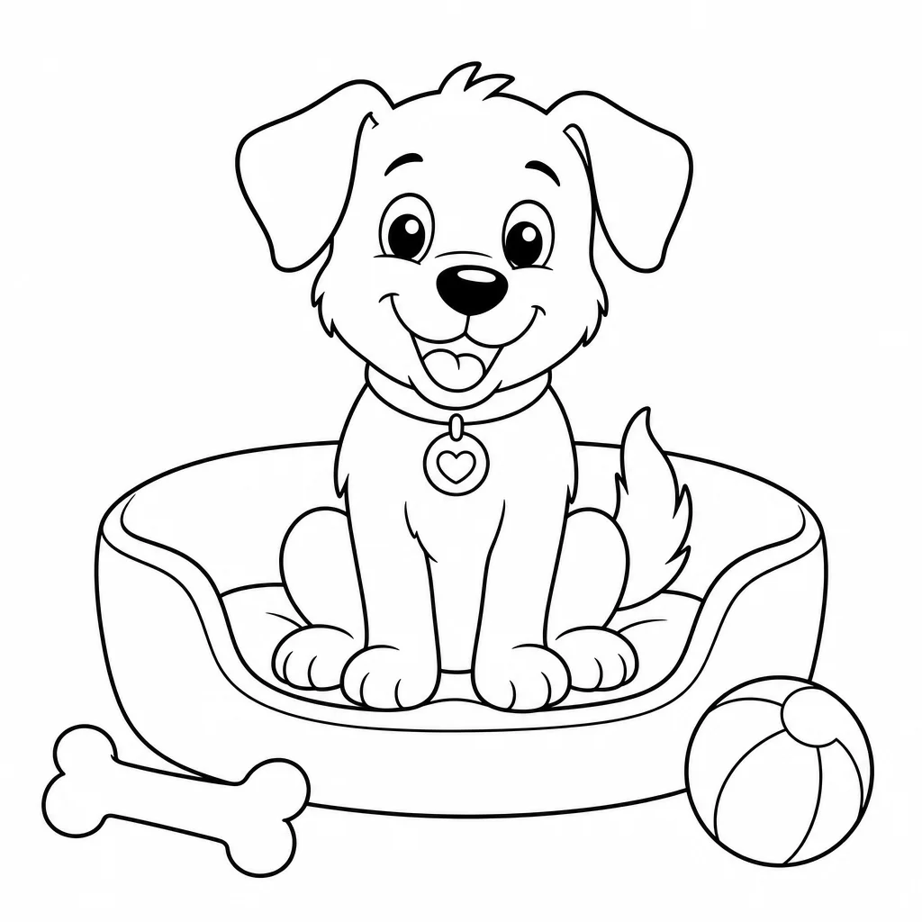 Coloriage Chien amical dans son panier à imprimer